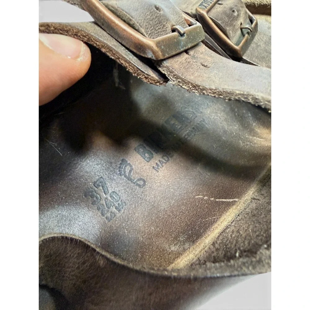 Birkenstock Sandals Women 37 Brown Milano Oiled Leather Backstrap Comfort Buckle - Picture 9 of 11